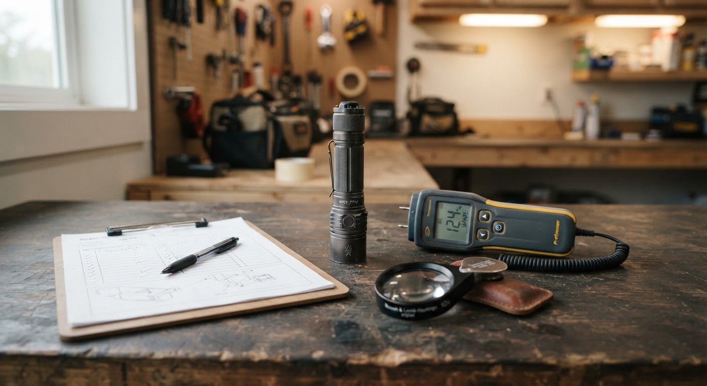 Organized pest control equipment and professional inspection tools